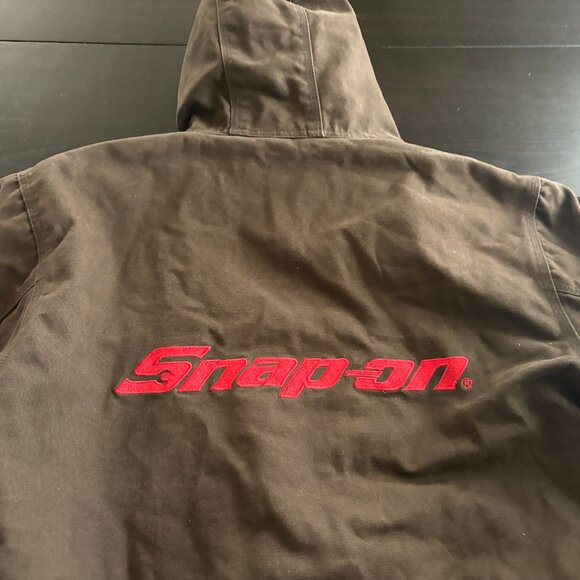 Mens Snap On Tools Brown Insulated Hooded Canvas Jacket Size Medium 123408 - Picture 11 of 11